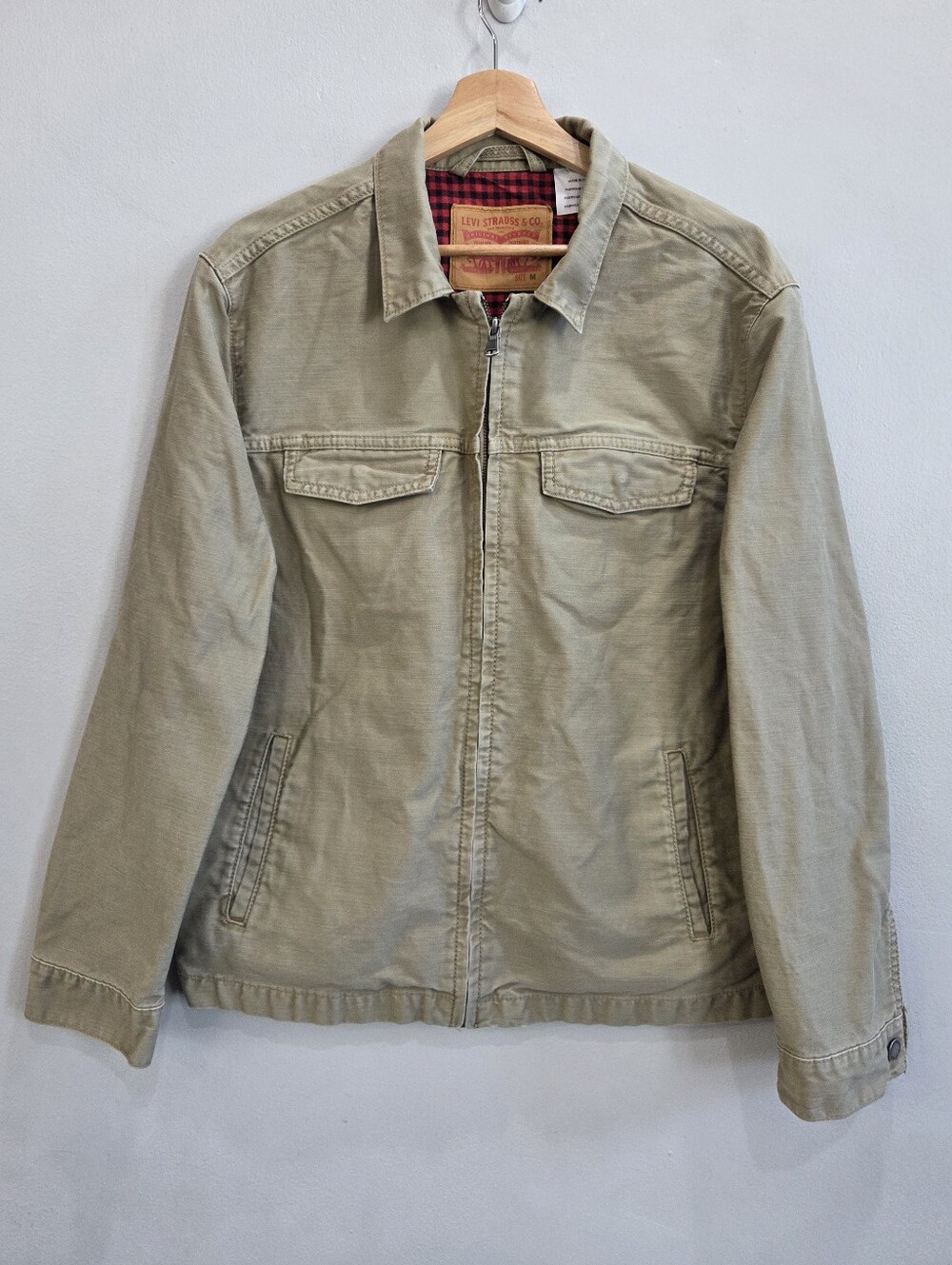 Levi's Men's Harrington Red Plaid Lined Trucker Jacket Khaki Size Medium